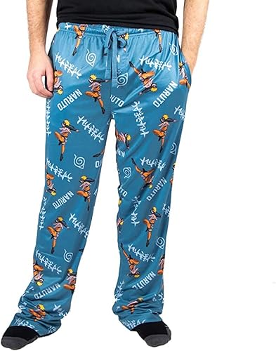 Bioworld Naruto Shippuden Anime Cartoon Mens Blue All Over Print Sleep Pantalones de pijama