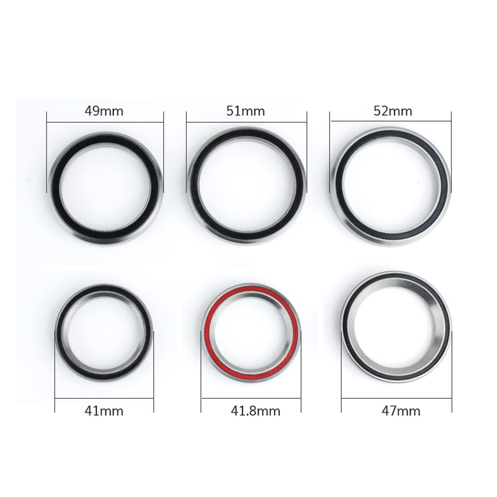 Bike Headset Bearings, Internal Grease Lubrication, Sealed Rubber Rings, Ring Wheel Bearings Steering Stem Bearings 38/39/41/41.8/46.9/52MM Single Repair Accessory