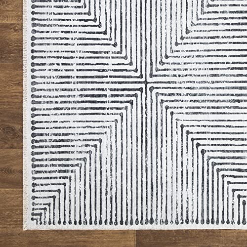 Bloom Rugs Caria Washable Non-Slip 7 Ft Runner - Ivory/Black Striped Runner For Entryway, Hallway, Bathroom, And Kitchen - Exact Size: 2'6" X 7' #TOP3