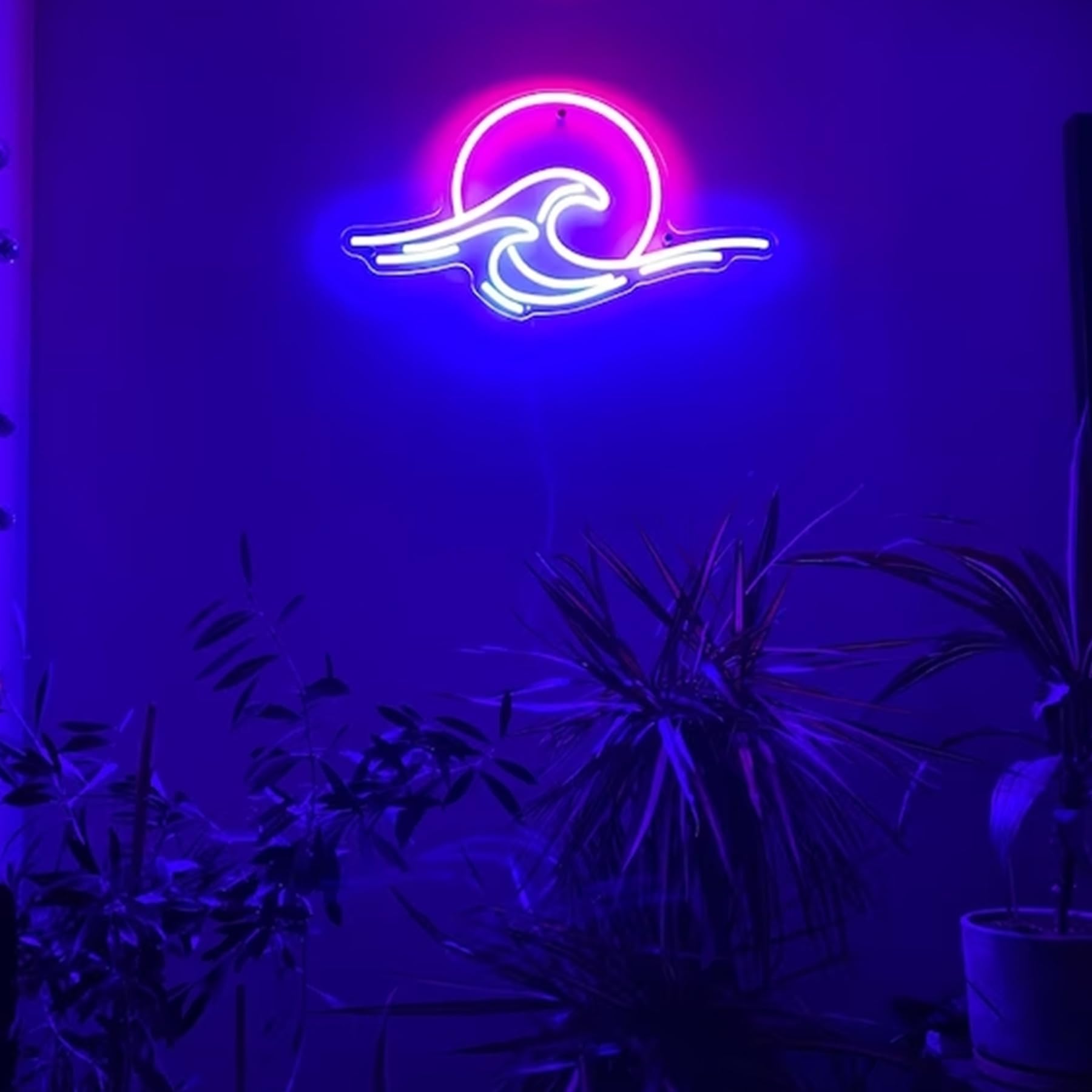 Panneau de Lever de Soleil Néon à Intensité Variable - Décoration Murale Anime Ondes Lumineuses - Lampe de Nuit Décorative pour Bar