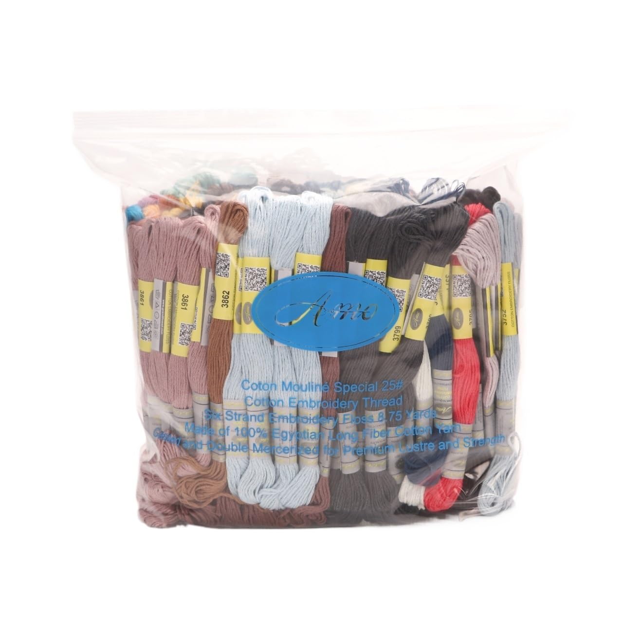 CHENJIAHAO Filo Da Ricamo 505 Colores Lisos seleccionados, Hilo de Punto de Cruz de algodón Mercerizado Doble, Hilo de Bordar, madeja de 8 Metros de Largo Fili per Braccialetti(200 Pieces)