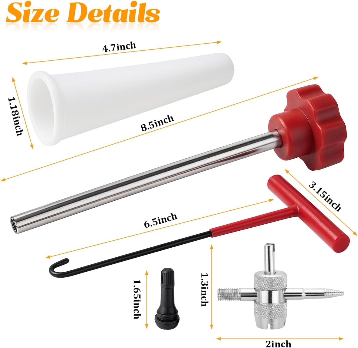 Car Tire Valve Quick Change Tool Kit, 13PCS Tyre Valve Stem Core Replacement Set Includes 4PCS TR413 Valve Stems, Replacing Leaky Valves Stem Installation Tool, Universal Fit (Red)