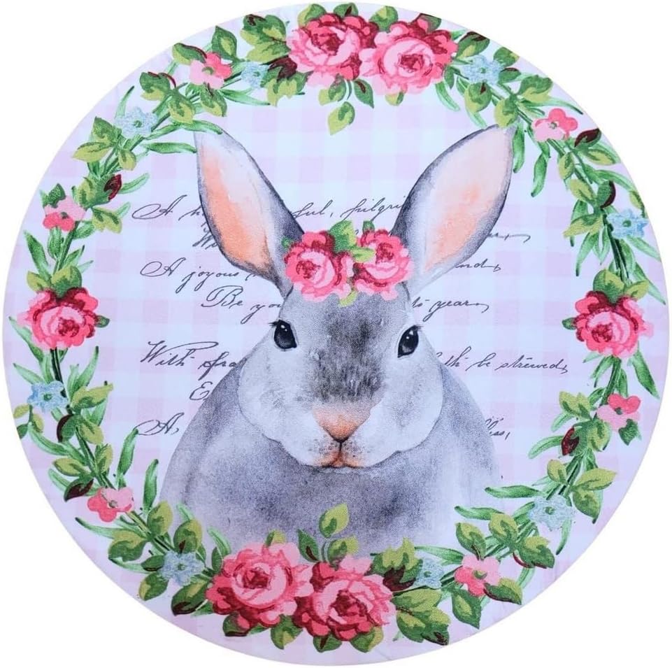 Maison Charlo | Set of 4 Washable Easter Rose Plaid Round Placemat Covers - 14" Diameter for Kitchen and Dining Table