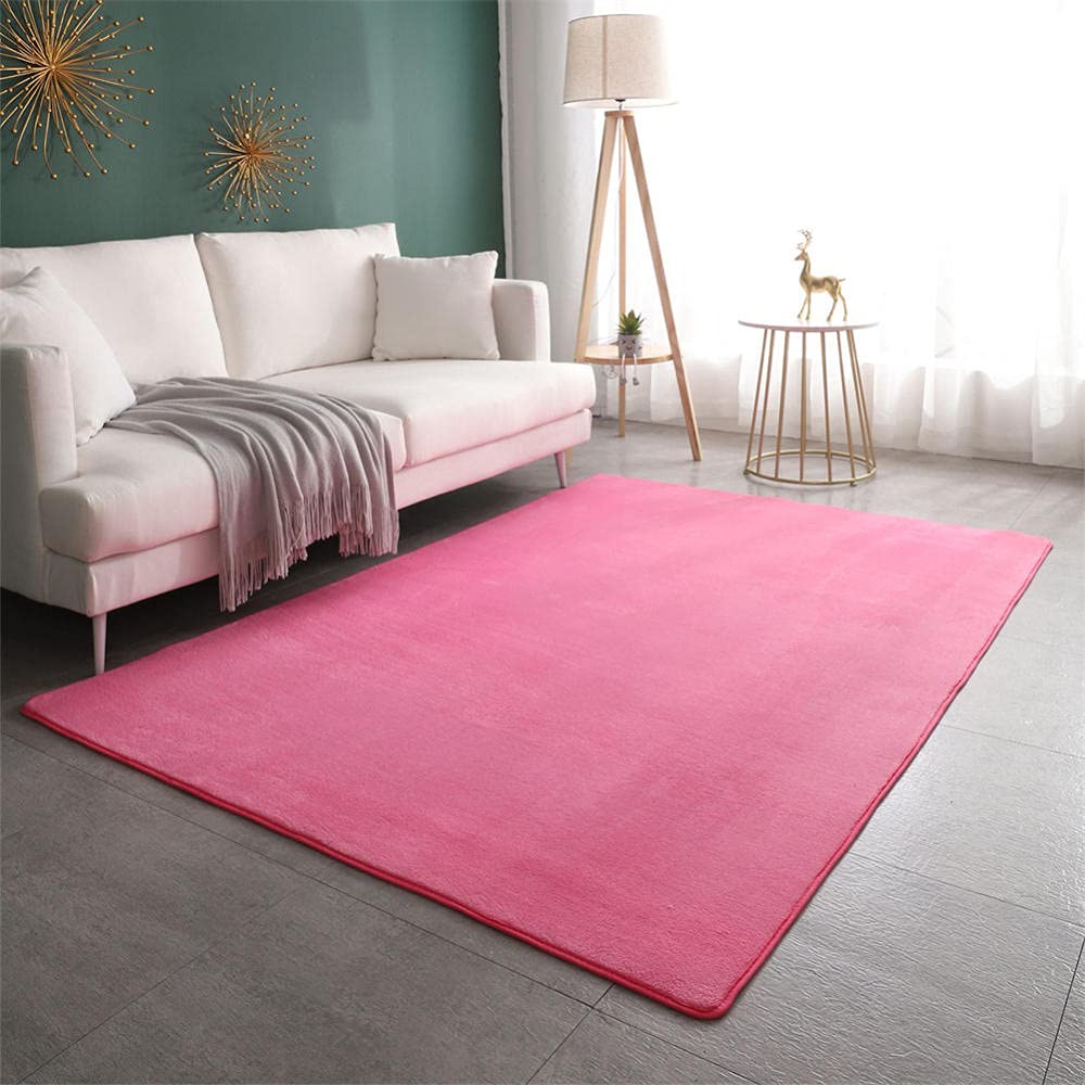 Tapis salon moderne rose doux et épais pour sol froid et glissant