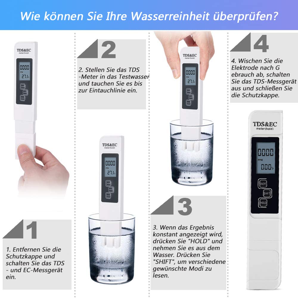 Mesee Tester di qualità dell'acqua, tester digitale 3 in 1 LCD, per acqua potabile, alta precisione per acqua potabile, piscina, acquario, laghetto e piscina