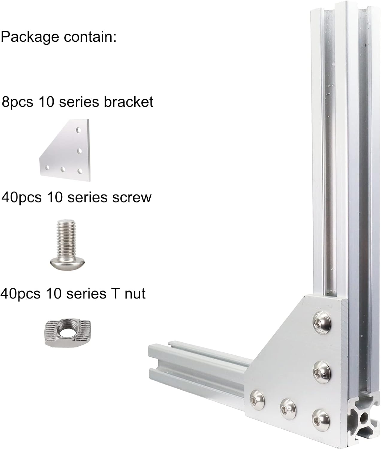 8Sets 10 Series L Connector 1010 Aluminum Extrusion Corner with 8PCS 10 Series Corner Bracket 1 Extruded Aluminum 40PCS Screws 1010 T Nut
