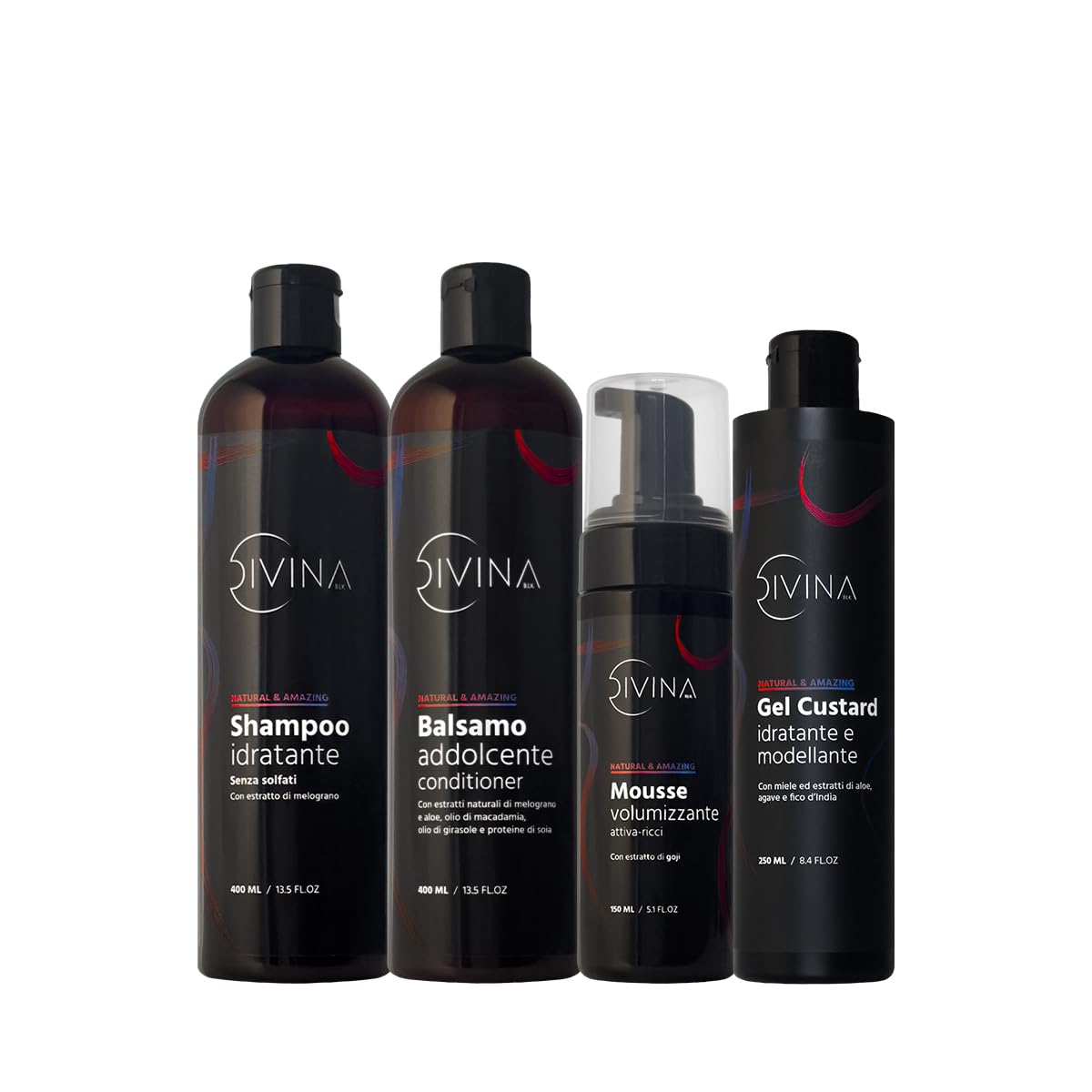 Kit Definizione per capelli mossi e ricci Natural&Amazing di DIVINA BLK, 4 prodotti inclusi, trattamento completo