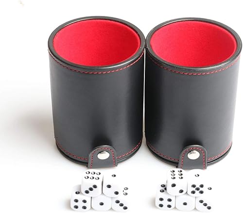Miniatura 5 de Vasos de dados de cuero sintético con tapa, coctelera de dados forrados de fieltro, incluye 10 dados de puntos para juegos de dados