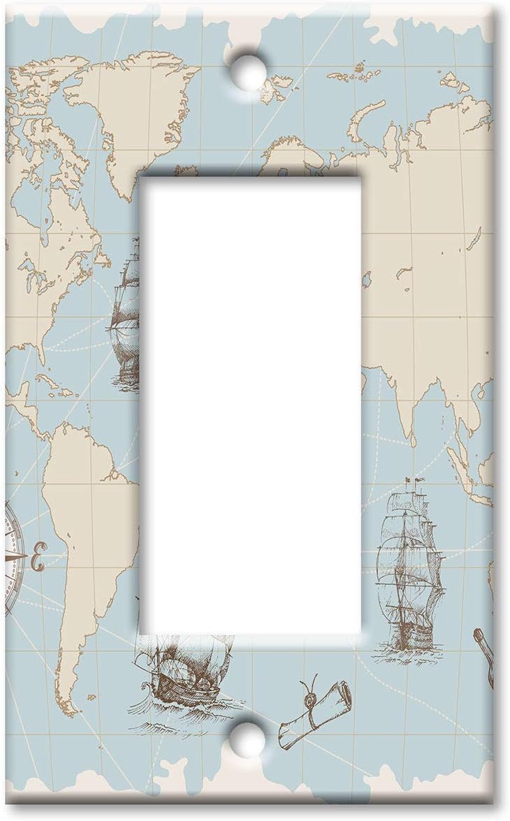 Art Plates – Placa de interruptor basculante (decorativo) de una sola banda – Placa decorativa de pared de metal – Mapa del mundo – (fabricado en