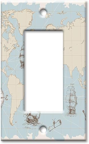 Art Plates - Placa de interruptor basculante (decorativo) de una sola banda - Placa decorativa de pared de metal - Mapa del mundo - (fabricado en