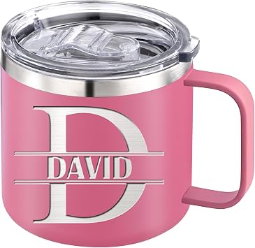 Custom Stainless Steel Coffee Mug Bulk Personalized Insulated Travel Tumbler Slide Lid Handle Engraved Cup for Christmas Birthday Valentines Day Gifts for Men Women Groomsmen Mom Dad