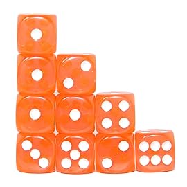 SmartDealsPro 10-Pack D6 Six Sided 16mm Transparent Dice Die for DND, MTG, RPG, Tenzi, Yahtze, Bunco, Table Borad Games, Math Teaching (Orange Translucent)