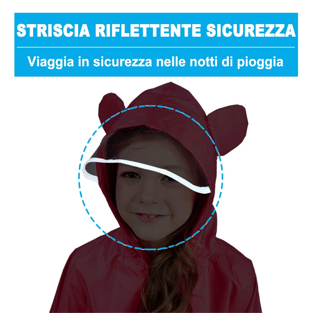 JTENG Poncho Impermeabile per Bambino, Poncho Antipioggia Cappello Allargato Bambino con Strisce Riflettenti, Riutilizzabile Impermeabile Bambino Pioggia