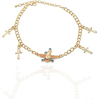 سوار عنخ (فرعون مصري قديم) مطلي بالذهب عيار 18 قيراط/مفتاح الحياة/صنع في مصر/فاخر/صناعة يدوية، احمر، للنساء