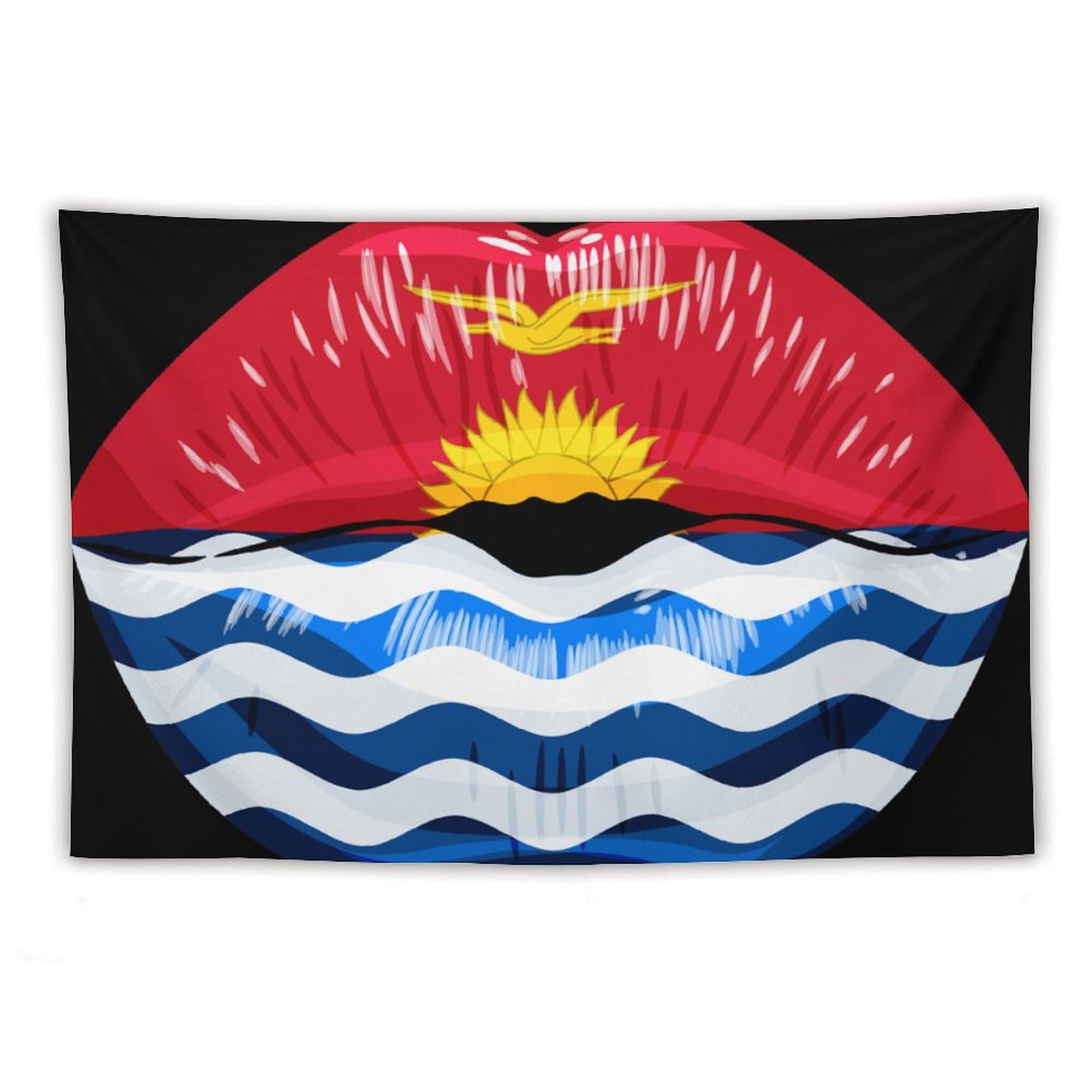 XingFox Kiribati Flag Lips Tapestry Wall Hanging, National Flag Art Wall Decoration Tapestry, For Bedroom Living Room Dorm Home Decoration, 40"x60"