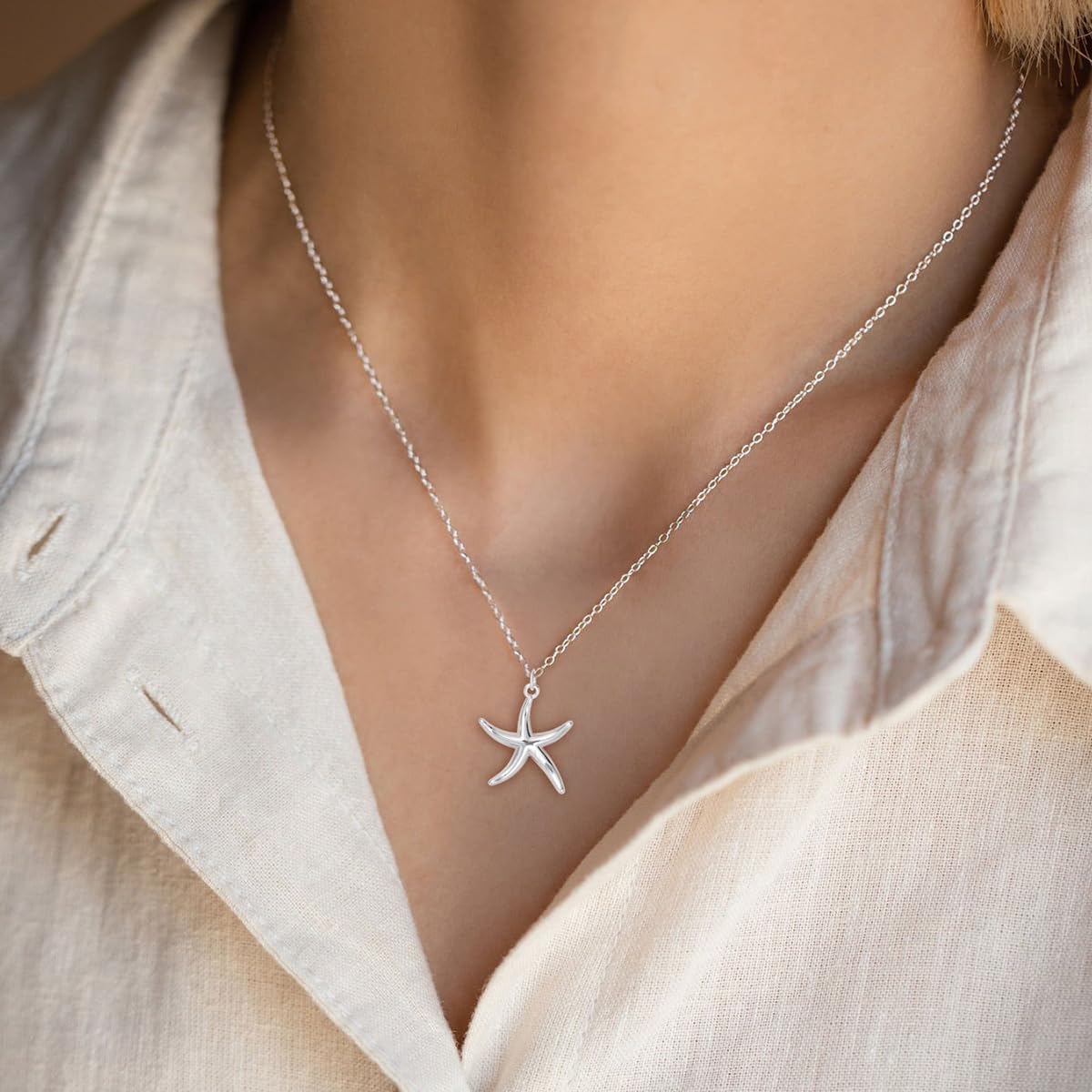 Silver Necklace - 14K White Gold Plated Dainty Cowboy Boot Flower Starfish Hummingbird Star of David Lotus Italian Horn Pendant Necklace for Wmen - Image 3