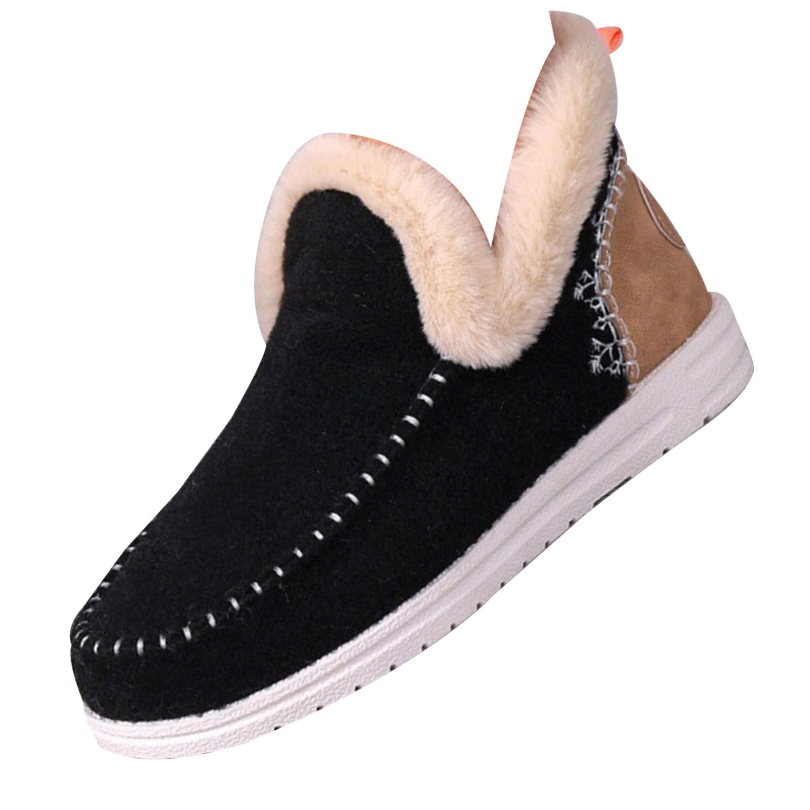 Womens Winter Shoes Fluffy Boots Winter Flat Ankle Snow Boots Warm Faux Fur Lined Anti-Slip Slip on Loafer