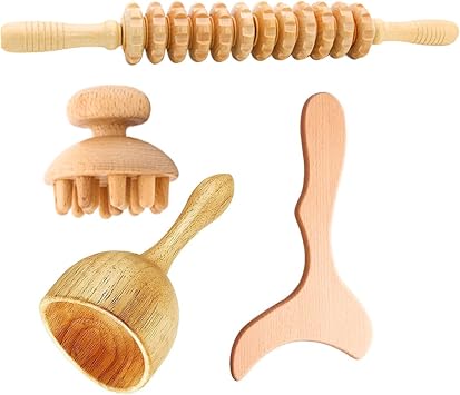 Guasha Wood Stick Massage Tool,Wood Massage Tools,Chinese Wood Stick Massage,4-Piece Set,Wooden Structure,Portable and Convenient,for Relieving Fatigue,Reducing Stress