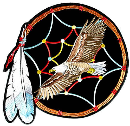 Leather Supreme Eagle, Feathers Native Indian Dream Catcher Biker Patch-Red-Medium
