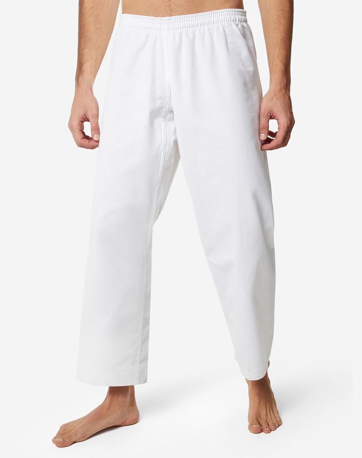 VKT Adult Karate Pants Taekwondo Uniform White Gi Martial Arts Elastic Waist Trousers for Training or Competition