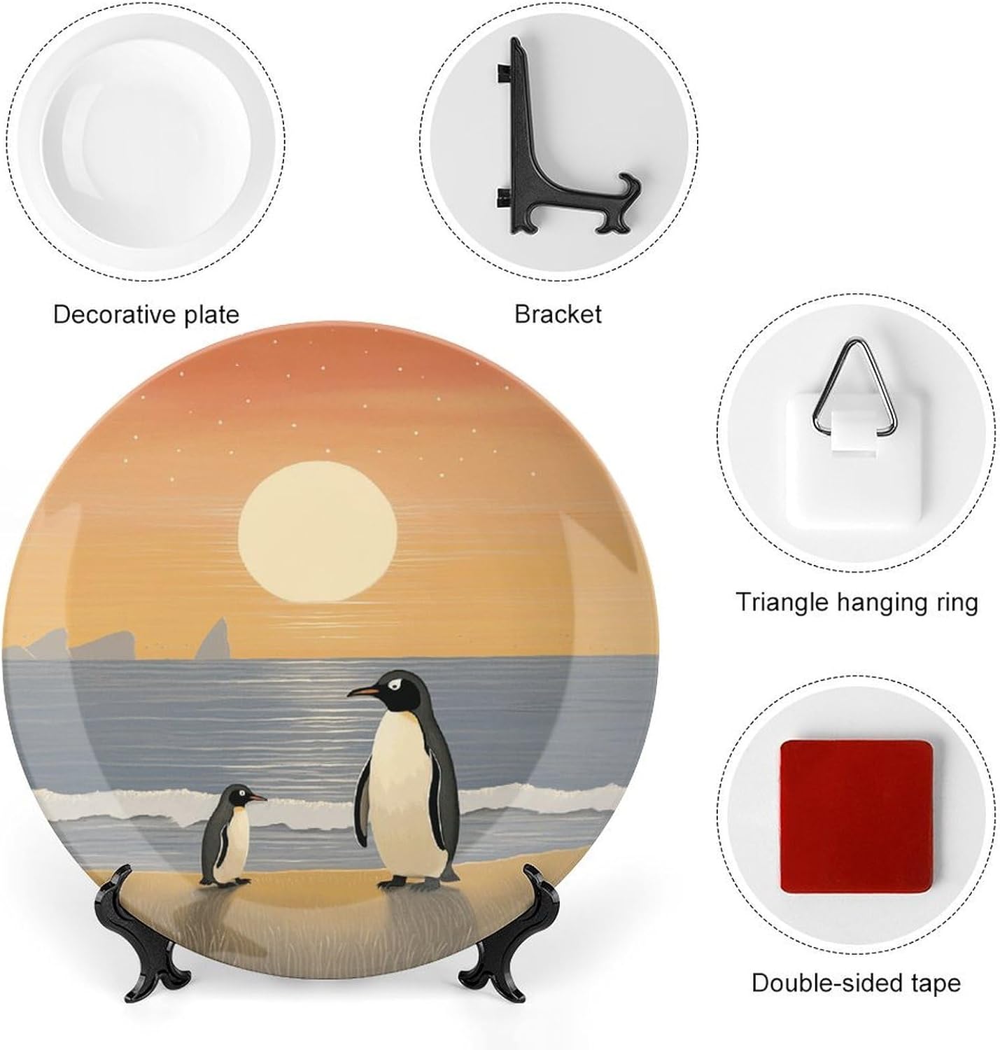 Bone China Decorative Plates Two Penguins Pictures Ceramic Decorative Plate Wall Decor with Display Stand Ceramic Ornaments for Wall Hanging Decoration