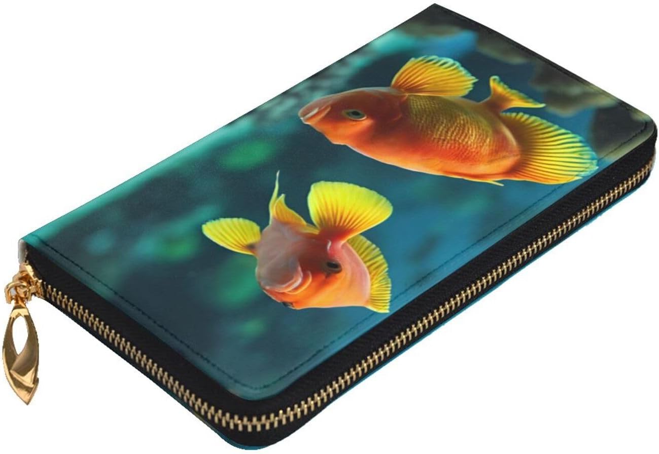 Stylish Marine Fish Long Leather Wallet Purse With Zipper â€“ Coin Purse Clutch Bag, Credit Card Phone Wallet For Women And Men, Casual Travel Large Capacity