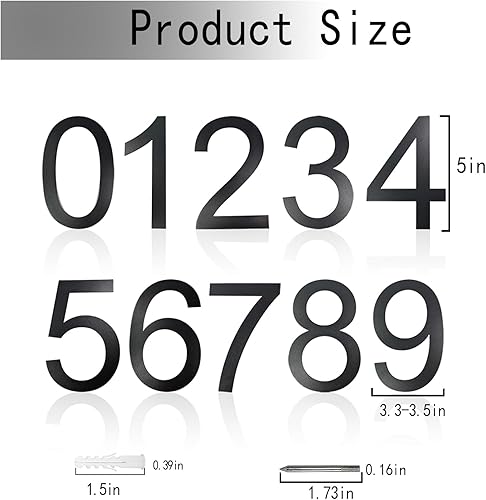 Número de casa flotante de acero inoxidable de 5 pulgadas, números de casa modernos de metal, recubierto de negro, para buzón al aire libre, patio,