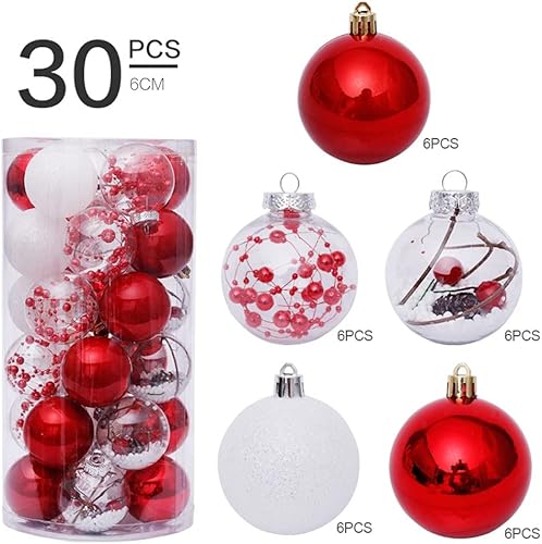 Miniatura 2 de Juego de 30 adornos de bola de Navidad inastillables para colgar en el árbol, bolas rojas y doradas, adornos de árbol de Navidad para festividades,