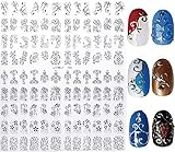 Silver 3D Stickers Decals,108pcs/sheet Stylish Metallic Mixed Designs Nail Tips Accessory Decoration Tool