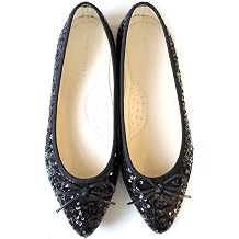 Amiami FX2015 Ballet Shoes, Pointed Toe, Womens, Flat, Pumps, Easy to Walk, Black, Silver, Ballet Core, Flat, BlackSequins, 21.522.0 cm