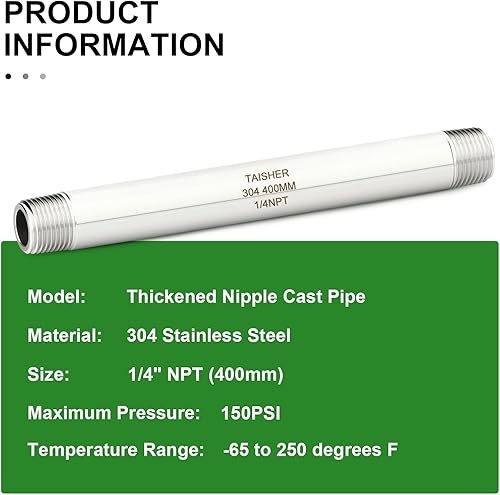Miniatura 650 de TAISHER 2 accesorios de tubería de acero inoxidable, 1/2 "NPT x 1/2" NPT macho roscado, tubo fundido de pezón de 6 pulgadas de longitud 1.969 in