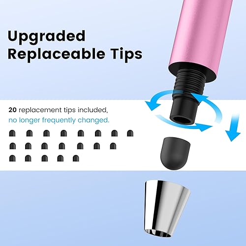 Miniatura 17 de MEKO - Bolígrafos para pantallas táctiles, paquete de 10 lápices capacitivos de punta de goma fina reemplazables con 20 puntas de repuesto