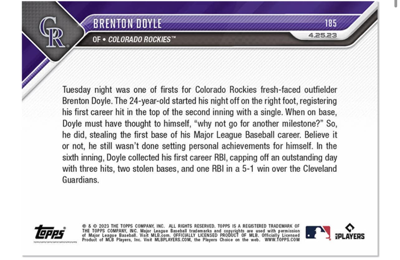 Amazon.com: 2023 Topps Now Brenton Doyle #185 -RC Rookie Tallies