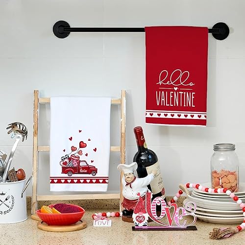 Miniatura 6 de ARKENY AD166 - Juego de 2 toallas de cocina para el día de la madre, diseño de búfalo rojo, diseño de corazón a cuadros, 18 x 26 pulgadas,