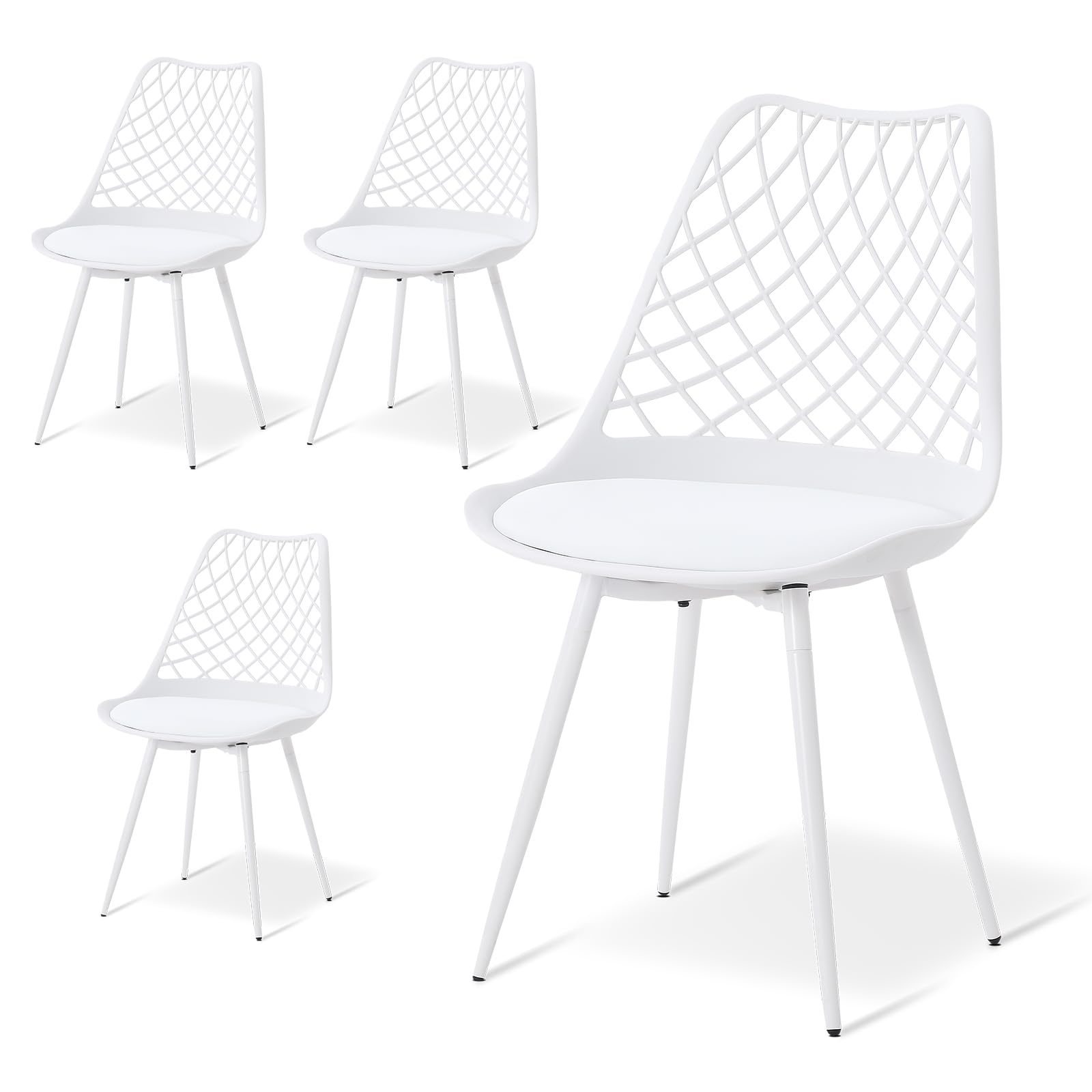 Lot de 4 chaises de Salle à Manger, chaises de Cuisine, chaises rembourrées pour Salle à Manger, Salon, Jardin et Plus Encore, Blanc
