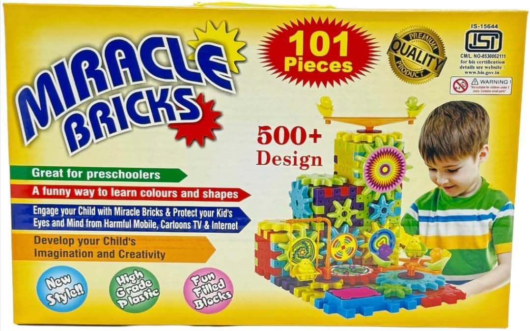 Magic City Miracle Bricks Motorized Spinning Gear Building Block Toy Sets Interlocking Learning and Educational Game for Kids (Miracle Brick 101)
