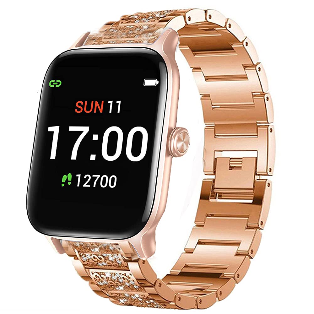 Giaogor Compatible for Letsfit EW1 Band, Jewelry Metal Rhinestone Diamond Bling Compatible for Letsfit EW1 Smartwatch (Rose Gold)