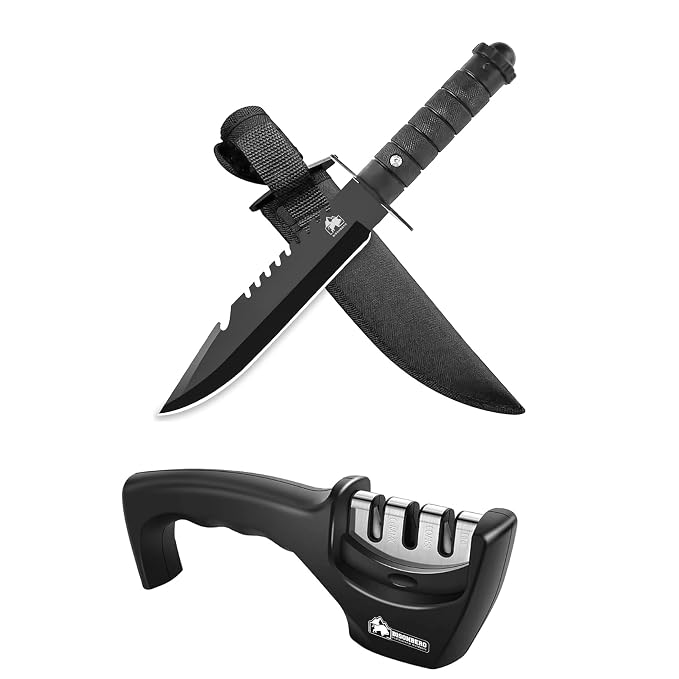 Bisonberg Knife with 3-Stage Sharpener, Professional Kitchen Sharpening Tool for Steel Knives Black