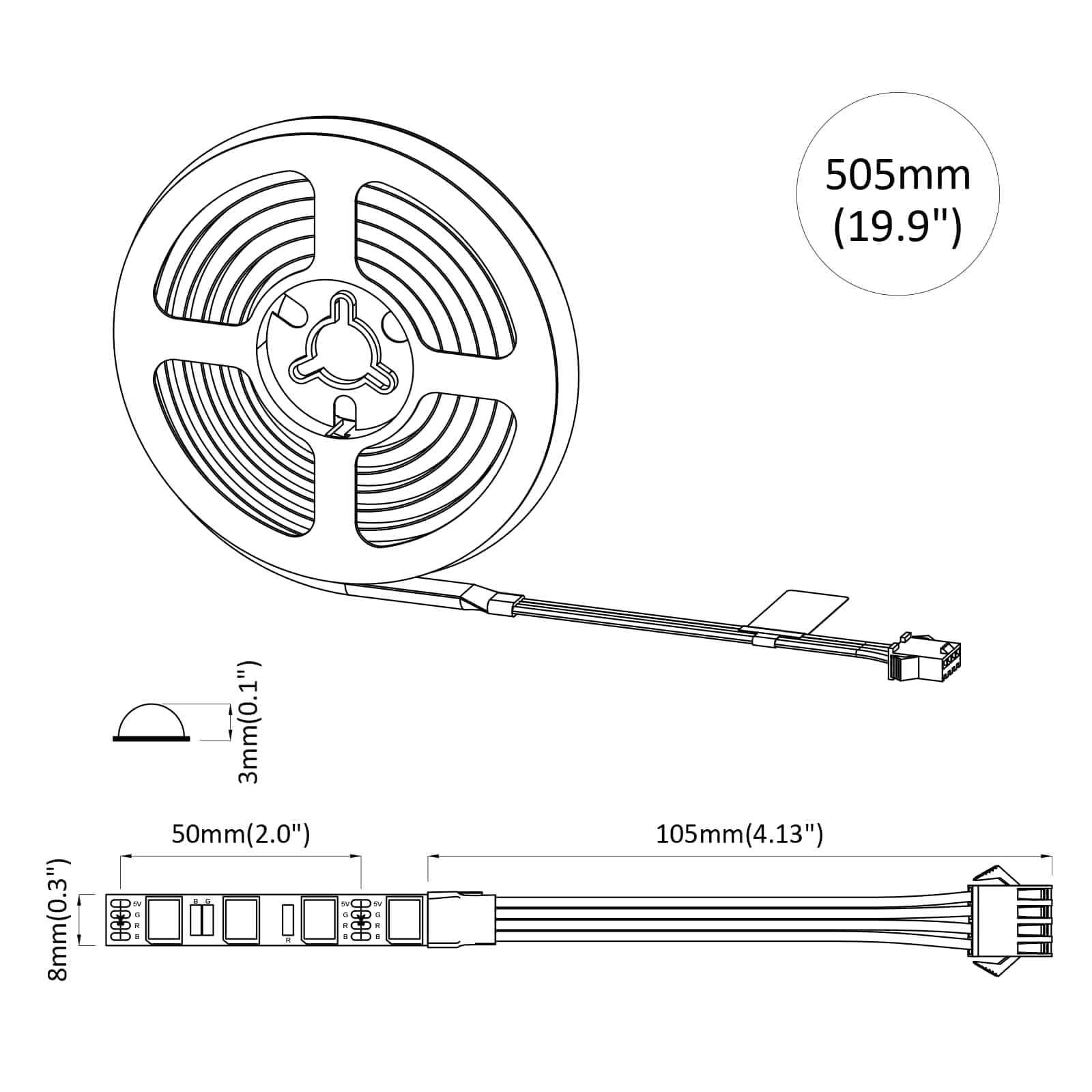 Taśma LED 2 szt. czarna i przezroczysta, 400 mm, miedź, tworzywo sztuczne, źródło zasilania, USB, oświetlenie wewnętrzne, dekoracja nastrojowe światło na imprezę, do sypialni, na balkon