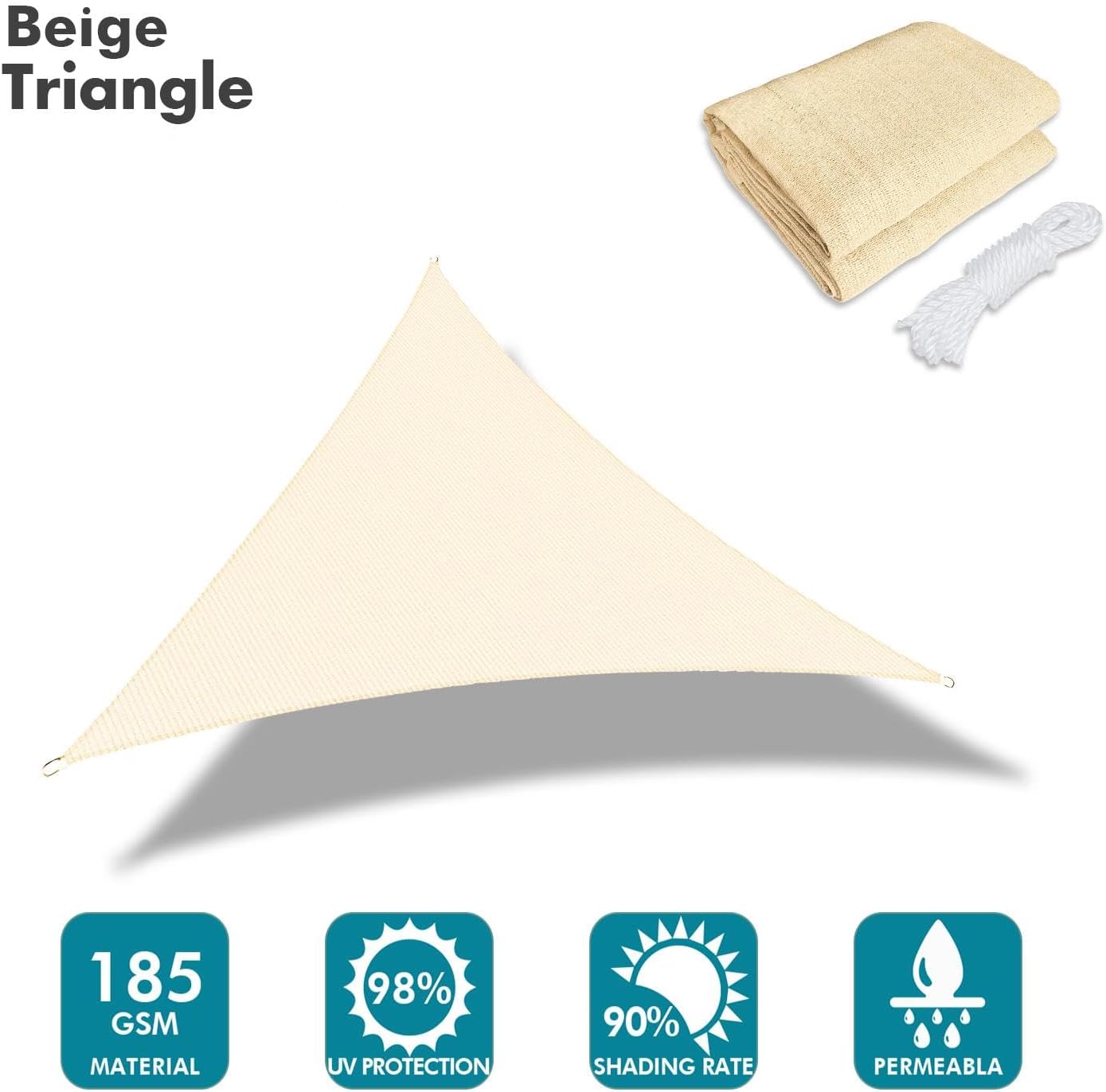 KANAGAWA 6'X6'X6' Customize Sun Shade Sail Cream Trangle UV Block Canopy Awning Shelter Fabric Cloth Screen for Outdoor Patio Garden Backyard Activities(VCCM)
