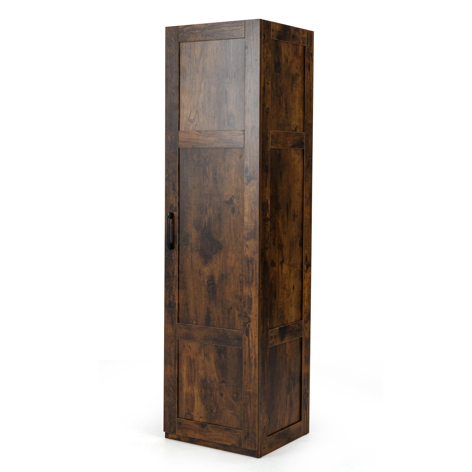 TANGZON Tall Kitchen Cupboard, 4-Tier Tall Storage Cabinet with Door & Anti-tipping Devices, Freestanding Wooden Sideboard Unit for Home Dining Room Living Room (Rustic Brown)