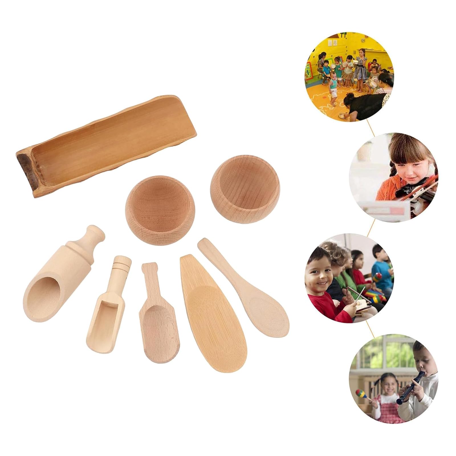 Holz-Küchenhelfer-Set für Kleinkinder, Simulationsspielwerkzeuge für Löffel, Ausgießen und Hand-Auge-Koordination, Geschicklichkeitsentwicklung, sensorisches Kochspiel