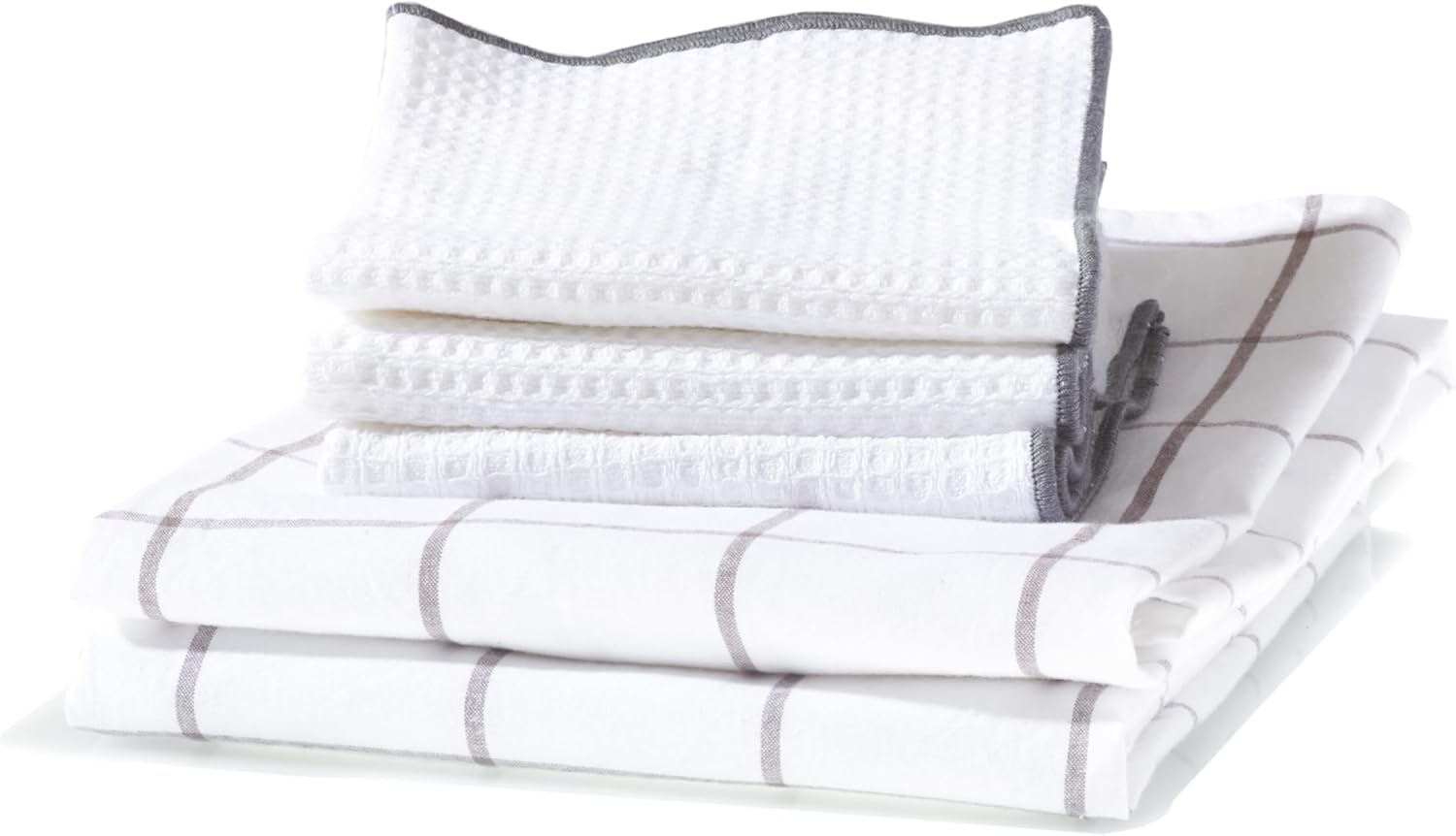 Premium Cotton Flour Sack Kitchen Towels and Dishcloths Set of 5 - Large 20”x 30” Kitchen Towels, Set of 2, Dishcloths, Set of 3. Towels Become Softer and Tougher After Washing. Gray Check Design.