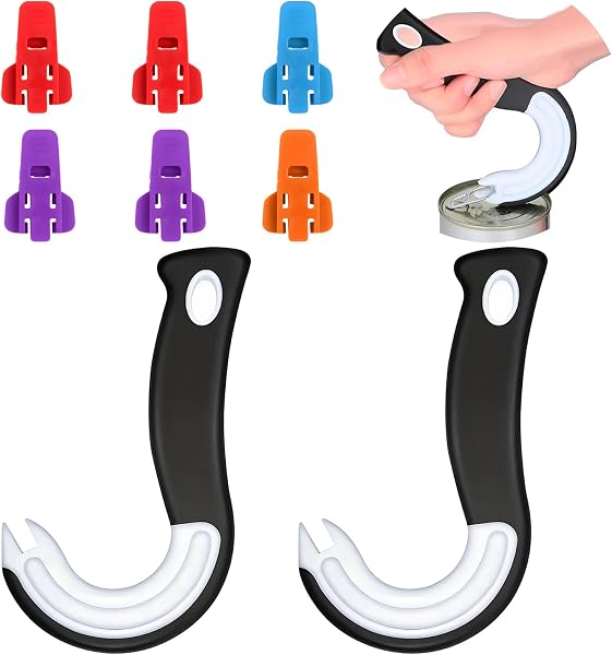 2 Abrelatas, Abrelatas en Forma de Gancho, 6 Abrelatas Manual, Abridor de Botellas de Cocina Imprescindible, Herramienta Manual Multifuncional Abridor - 1