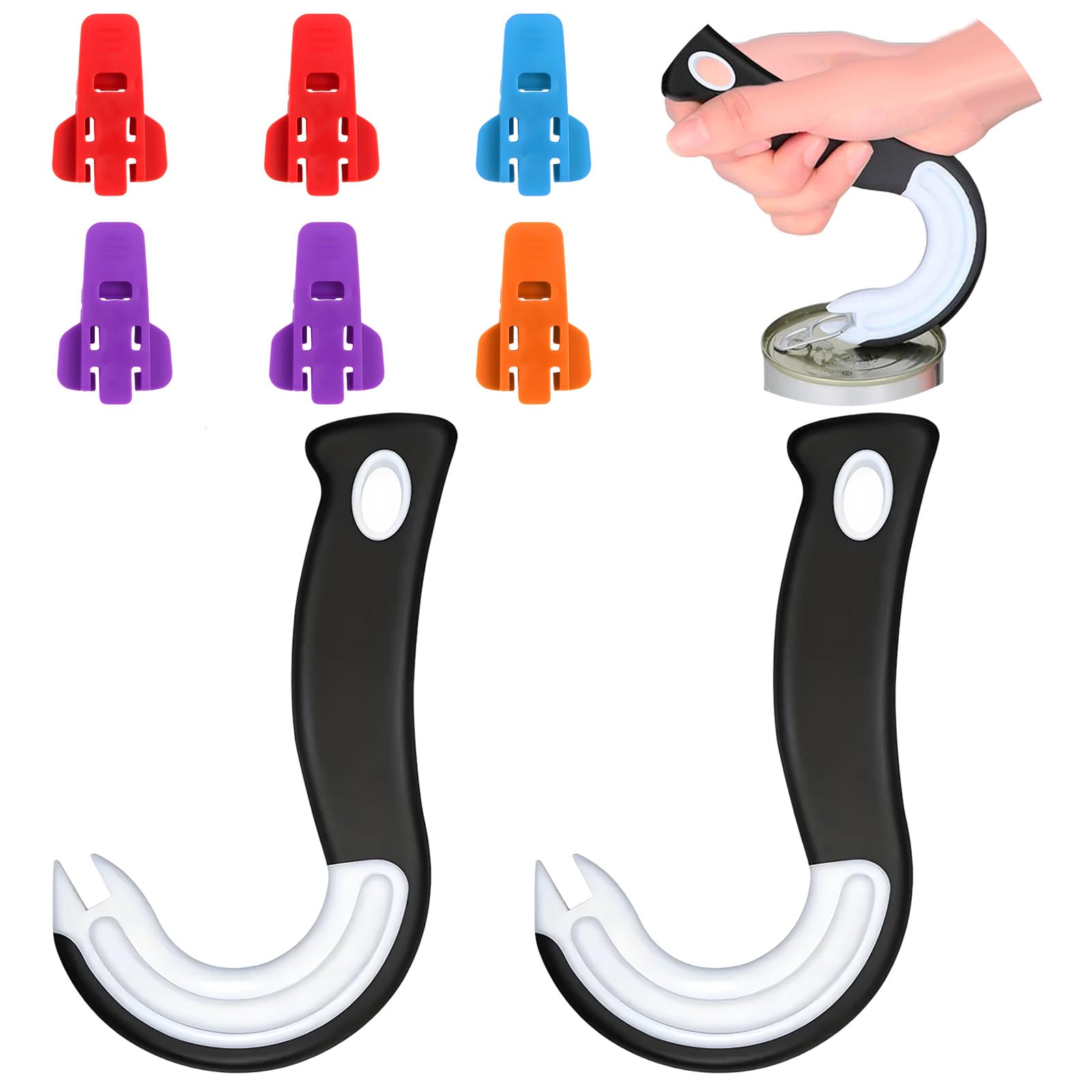 2 Abrelatas, Abrelatas en Forma de Gancho, 6 Abrelatas Manual, Abridor de Botellas de Cocina Imprescindible, Herramienta Manual Multifuncional Abridor