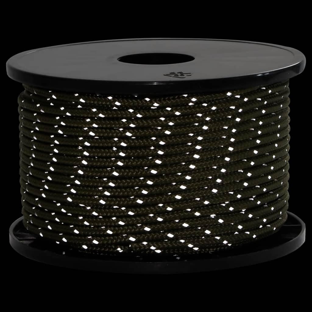 Odblaskowa linka namiotowa z napinaczami linowymi 50 m 5 mm wykonana z polipropylenu zielona, 10 napinaczy aluminiowych, 200 kg, na kemping, wędrówki, mocowanie plandeki i żagla