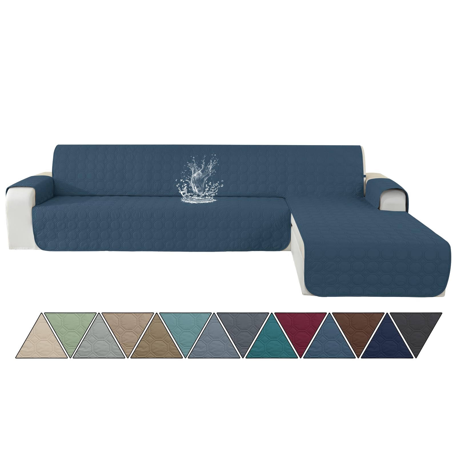Ystyle Copridivano Impermeabile con Penisola 3 Posti (L 255 CM), Copridivano Angolare Destra/Sinistra Universale Reversibile, Copridivano Chaise longue Antigraffio Antimacchia, Blu Berlino