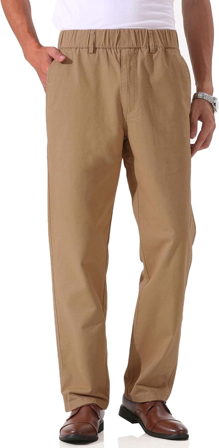 Soojun Men's Cotton Relaxed Fit Full Elastic Waist Twill Pants - Image 4