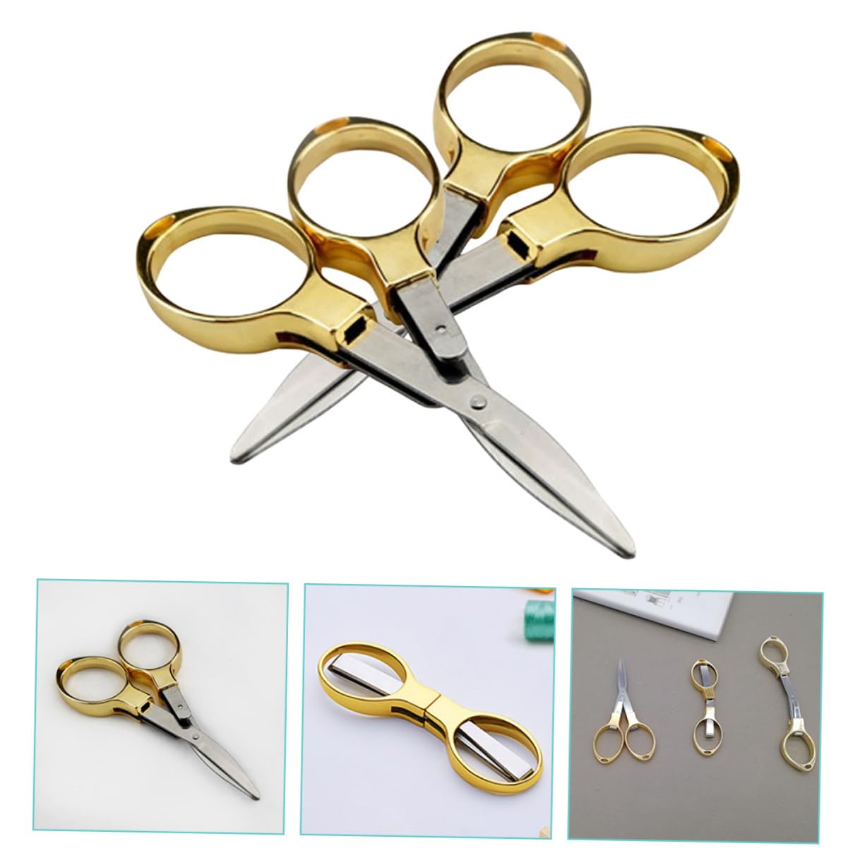NUOBESTY 3 Set Forbici Pieghevoli Di 8 Parole Forbice Per Ufficio Forbici Di Sicurezza Piccole Forbici Da Cucito Forbici Per Filati Forbice Da Cucina Acciaio Inossidabile Golden 2 Pezzi * 3