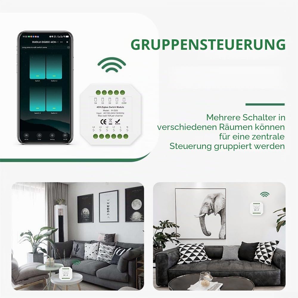 4-Kanal WLAN Smart Schaltmodul, 100-240 V AC, 16 A pro Kanal, für Tuya und für Zigbee, für intelligente Haussteuerung(4-channel WiFi)